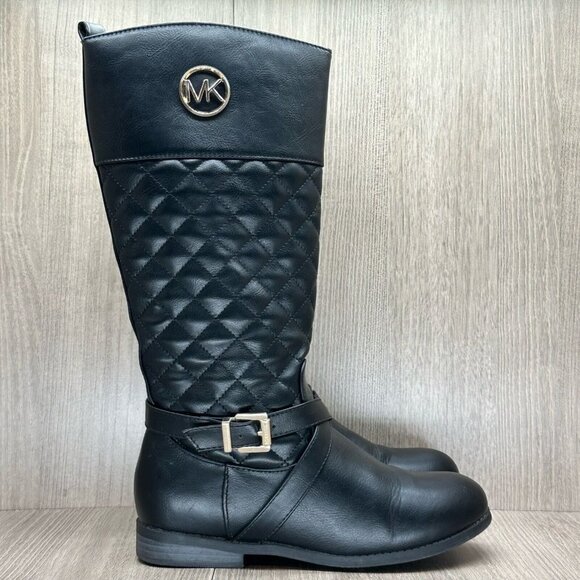 Michael Kors Other - Michael Kors Boots Girls Size 3 Katya Quilted Riding Faux Leather Black